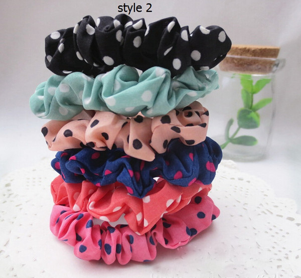 50pcs Hair Scrunchy Polka Dot Striped Chiffon Fabric Hair Rope Ponytail Holder Headband Accessories Basic Hair Band Loop Fj3335