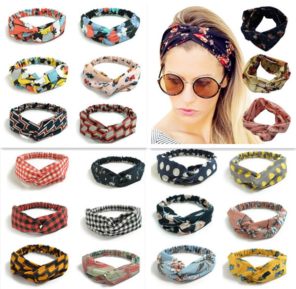 250 Colors colorful headband Elastic head scarf Twisted Knotted Ethnic head wrap Floral Wide Stretch Girls Hair Accessories TS001