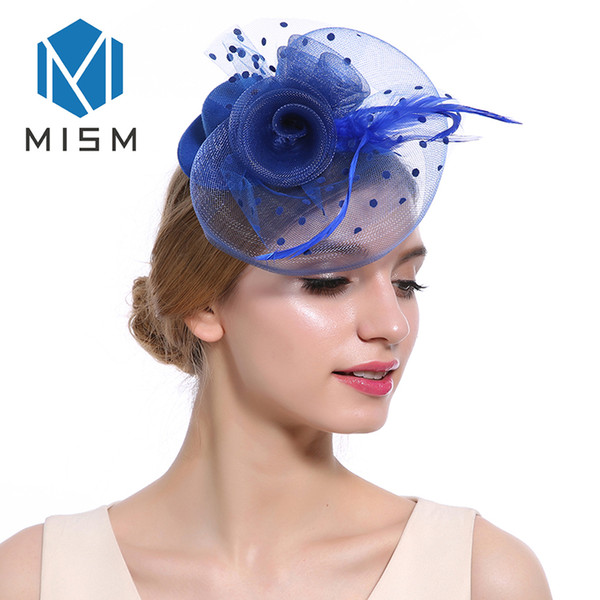 M MISM Women Wedding Fascinator Hat Hair Clip Mesh Veil Dot Feather Hair Bands Hoop Accessories Retro Elegant Alligator Headwear