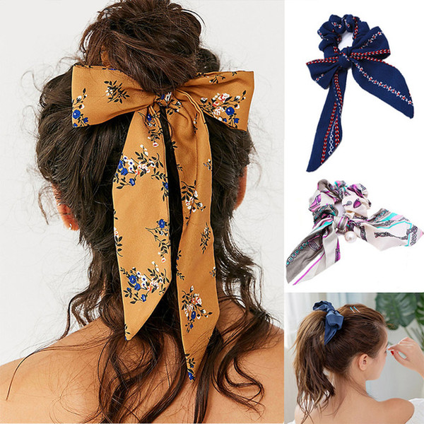 Women Bow Streamers Hair Ring Ribbon Girl Hair Bands Scrunchies Ponytail Tie Solid Headwear Hair Accessories