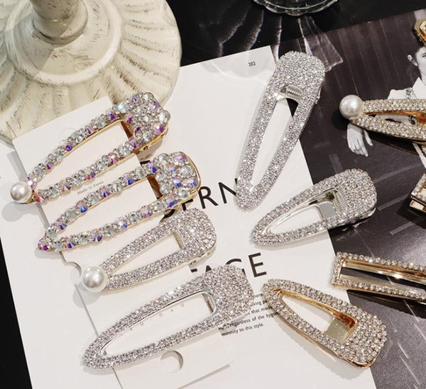 Fashion uper flash luxury temperament full diamond Crystal Pearl Elegant Women Barrettes Hair Clip Hairgrips Hair Accessories