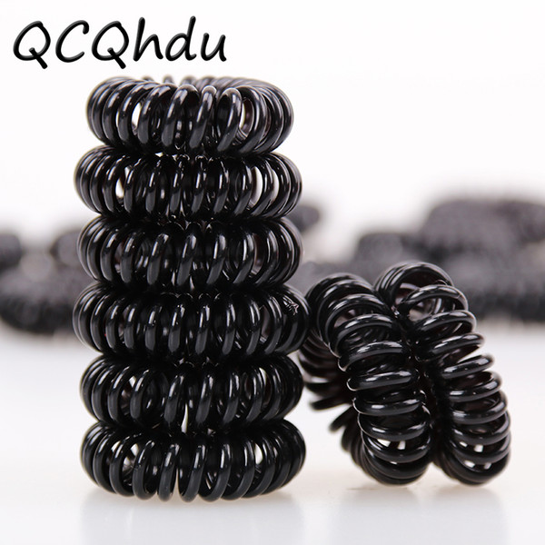 Women Headband Telephone Cord Elastic Ponytail Holders Hair Ring Scrunchies For Girl Rubber Band Tie 10PCS black+ 10PCS Colorful