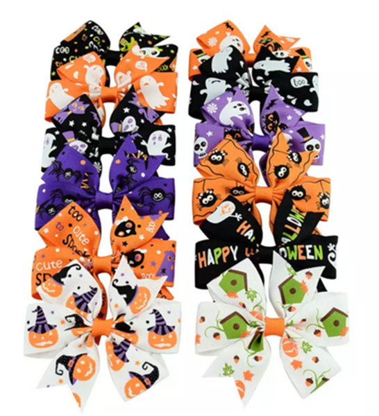 3 inch Baby Halloween Grosgrain Ribbon Bows WITH Clip Girls Kids Ghost Pumpkin Baby Girl Pinwheel Hair Clips Hair Pin Accessories