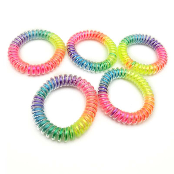 5.5cm Shiny RainBow Telephone Hair Cord Ponies Elastic Soft Flexible Plastic Spiral Coil Wrist Bands Girls Hair Accessories Rubber Ties