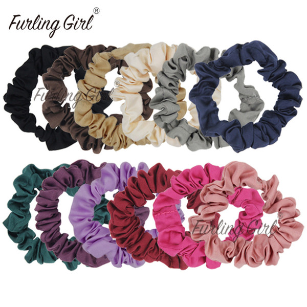 Furling Girl Pack of 12 Satin Scrunchies Fabric Elastic Hair Bands Ponytail Holder Hair Accessories Black/Mix Colors ties