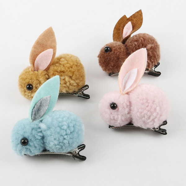 New 1pc/lot Plush Girls Rabbit Hairpin Hair Rope Cute Cartoon Hair Clip Korean 3D Animal Child Accessories Rubber Band