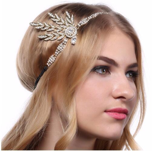 Art Decoration Women Vintage Helmet Bridal Costume Hair Accessories Flapper Great Leaf Medallion Bead Head bands