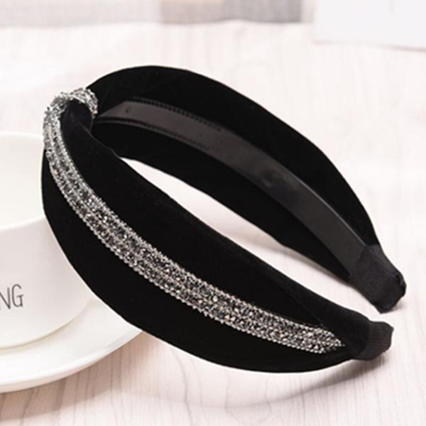 Black Wide Velvet Headband Women Crystal Hair Headband Topknot Hard Women Girlsfriend Gift Velvet Turban Solid