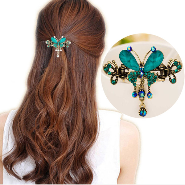 New Vintage Women Elegant gem Butterfly Flower Hairpins Hair Barrette Clip Crystal Butterfly Bow Hair Clip Hair