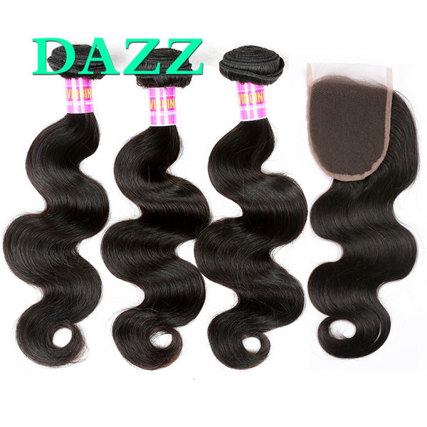 DAZZ Mink Brazilian Body Wave Virgin Hair 3 Bundles With Lace Closure Brazilian Hair Weave Extensions Remy Human Hair Bundles With Closure