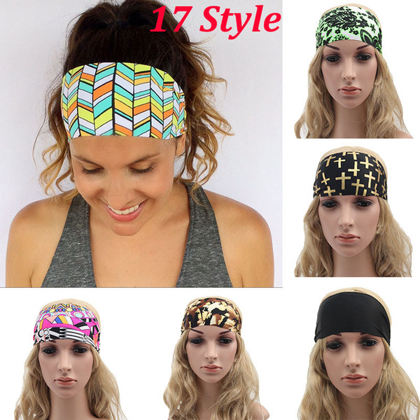 2017 New Women Headbands Bohemia Fabric Printed Sports Hairband Fashion Yoga Stretch Headbands Lady Bandana Head Wrap 17 Style WX-H15