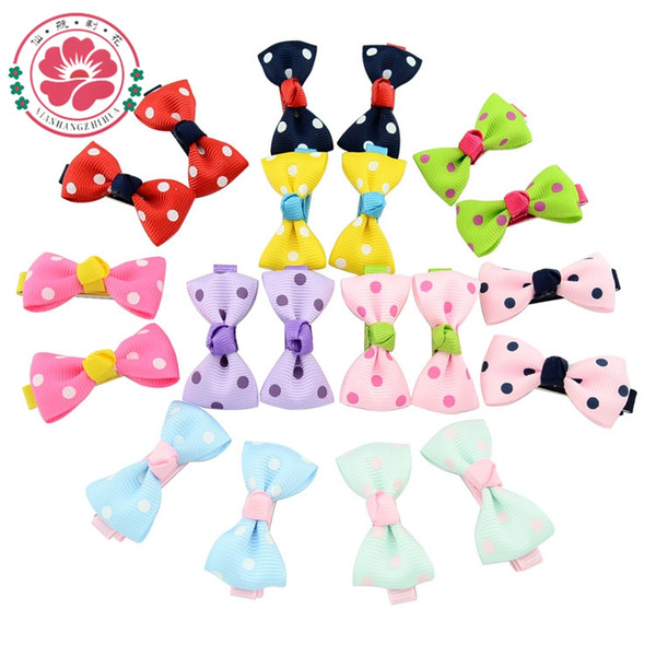 100 Pcs/Lot Little Girl Hair Accessories Boutique Hairpins Kids Ribbon Bows With Clip Dots Bowknot Hair Clips 607