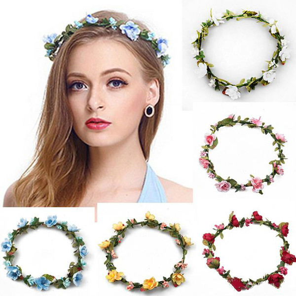 Bohemian Terylene Flower Wreath Garland Crown Festival Wedding Bridal Bridesmaid Floral Headband BOHO Headdress Headpiece Hair Accessories