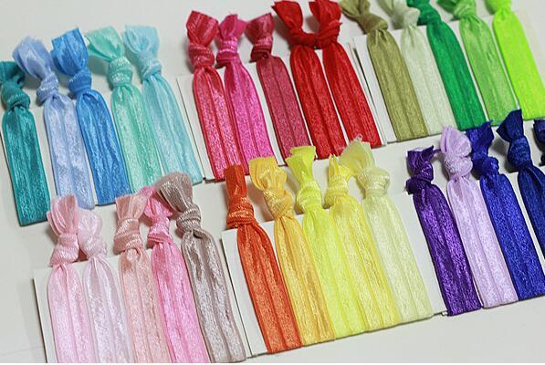 22 Colors Mix New Knotted Ribbon Hair Tie Ponytail Holders Stretchy Elastic Kids/Women Hair Accessory b061