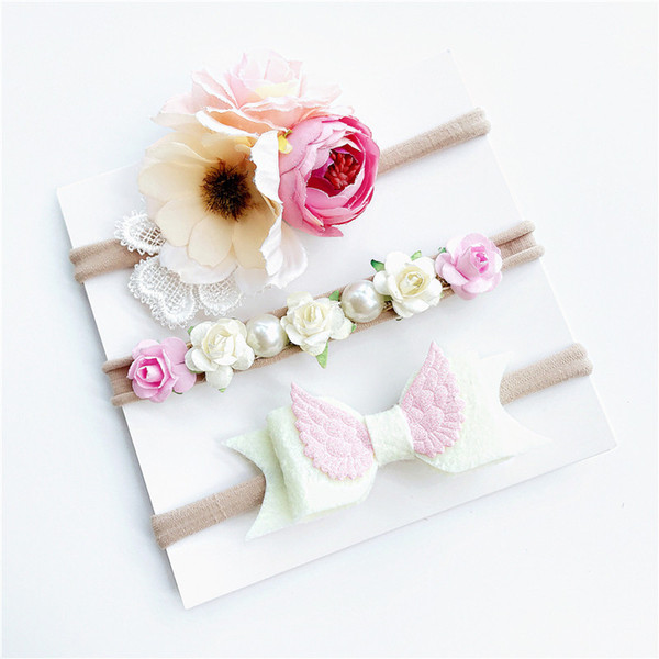 3 Pcs Set Bohemia Flowers Children Headband Elastic Hairband Set Angel Wings Butterfly Headwear Hair Band Hair Accessories