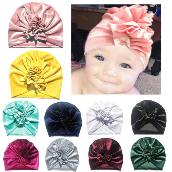 New Gold Velvet Turban Hat For Baby Kids Newborn Beanie Stylish Top Headwear Birthday Gift Party Photo Props F2137