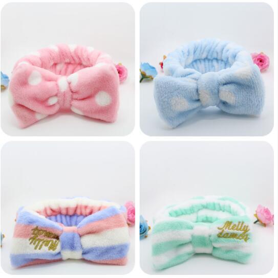 hot sale pink flannel Stripe wave big bowknot snood mix colors girl hair band Hair Accessories free shipping