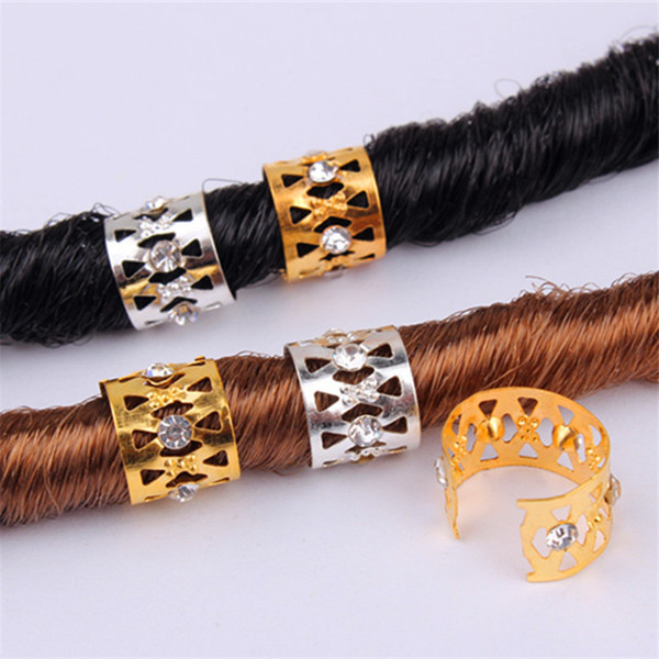 New Gold Silver Rhinestone Hair Dread Braids Dreadlock Beads Adjustable Braid Cuffs Clip Heart Shape Hair Extension Tool Hair Ring