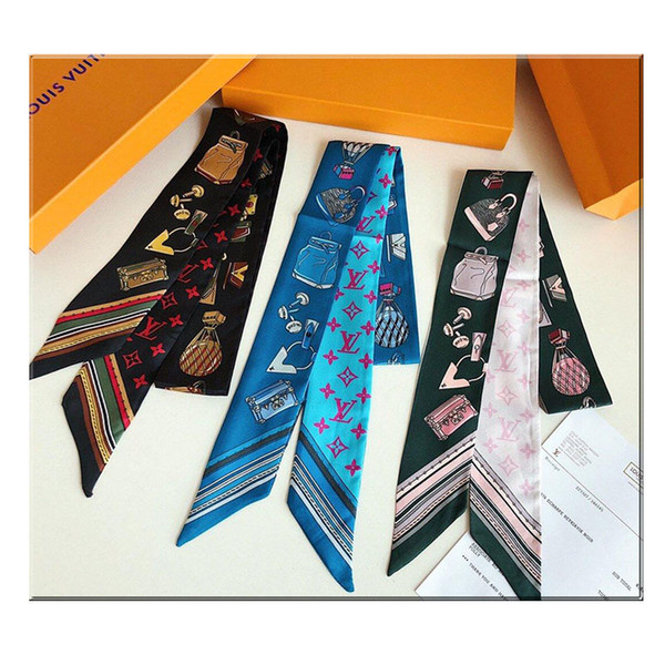 2019 New Silk bag Twilly Scarf Headband Women Fashion Brand L letter scarves Scarfs 126x7cm Scarves Scarf for Handbag Women long Shawls