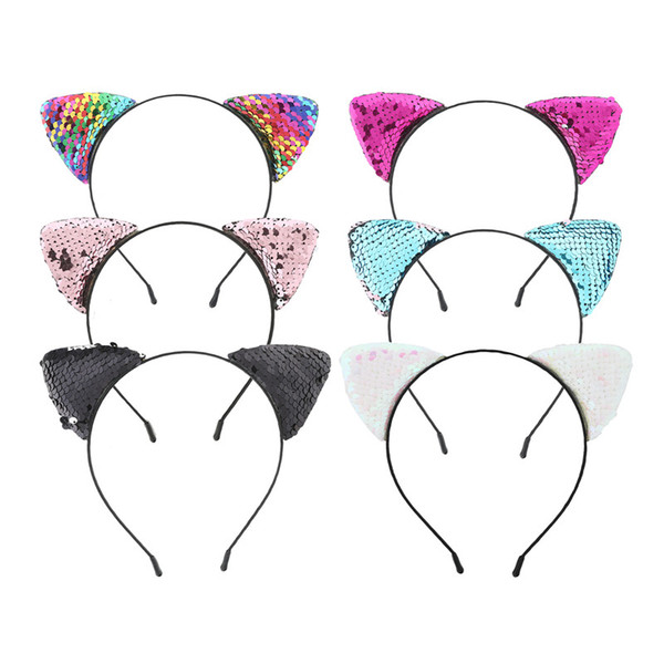 Haimeikang Reverse Glitter Sequins Girl Cat Ear Hairband Headband 2018 Sexy Flip Women DIY Hair Accessories For Kids Mermaid