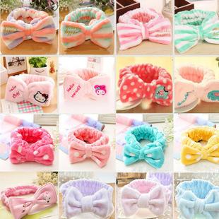 Womens Elastic Hair Coral Velvet Big Bow Polka Dot Stripe Headbands Bath Wash Face Makeup Band Beauty Shower Hairband Head-Ware