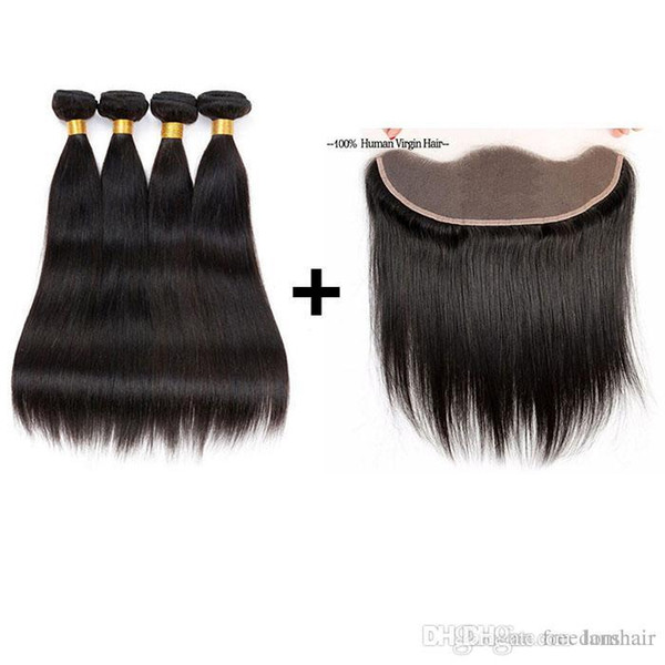 8A Brazilian Virgin Hair Straight 4 Bundles With Frontal Closure Malaysian Remy Human Hair Extensions 4 Bundles With 13x4 Lace Frontal