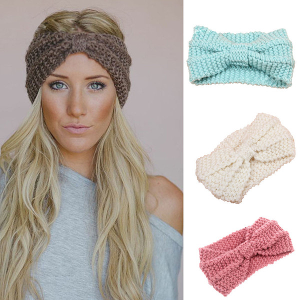 Women Lady Crochet Bow Knot Turban Knitted Head Wrap Hairband Winter Ear Warmer Headband Hair Band Accessories