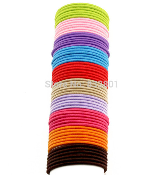 Aikelina Free Shipping100pcs/lot 50mm Thin Candy Colored Child Hair Holders Rubber Bands Black Elastics Girl Women Tie Gum