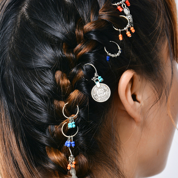 1 Pack Africa Pigtail Women Hairpin Hair Clip Braid Coin Feather Beads DIY Loops