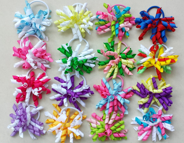 16pcs 3.5 Korker Ponytail Hair Ties Holders Streamer Corker Bows Clip Cheer Bows Curly Ribbon Hair Bobbles Accessories