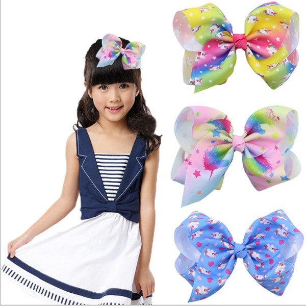 Children Girl Kid 8 Inch Ribbed Ribbon Unicorn Pattern Bow Hairpin Hair Clip Hair 8 Colors Free Shipping JOJO same