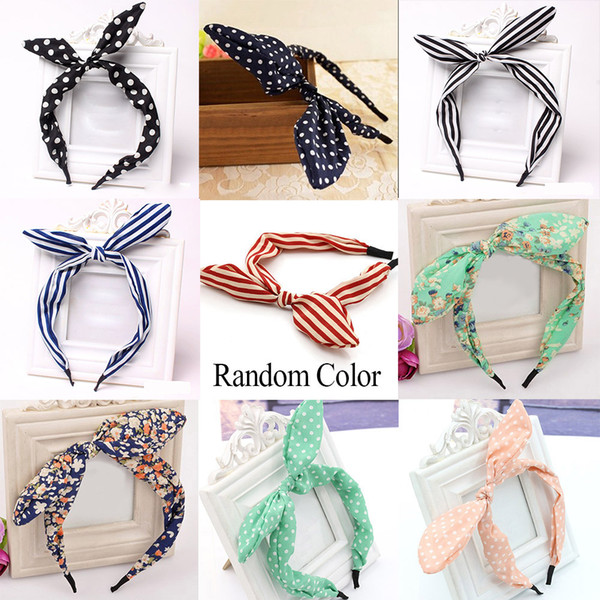 Korean Cute Sweet Big Bow Knot Rabbit Ear Headband Elastic Hair Bands Women Girls Dot/Striped Non-Slip Hair Accessories Headwear