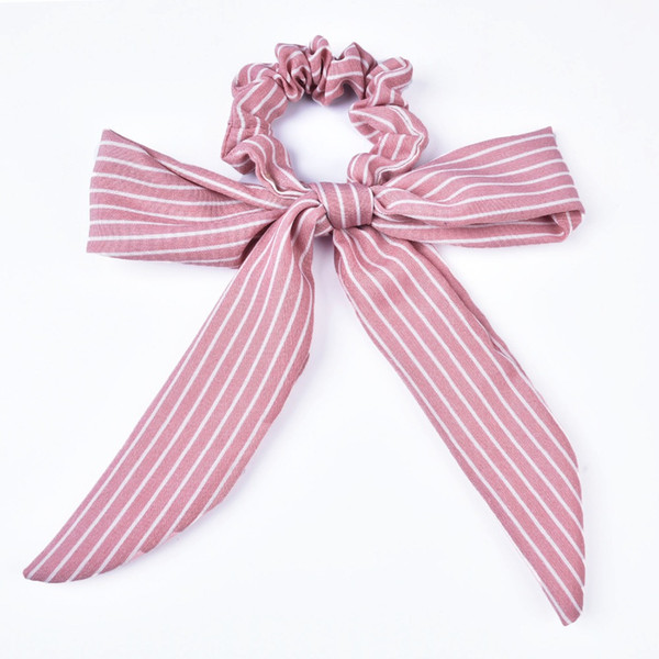 New Arrival Striped Bow detail Women Scarf Tie with Scrunchie for Women Hair Accessories Ponytial Holder