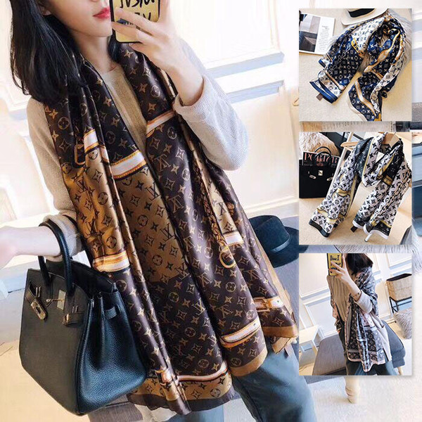 Spring silk scarf Hot women Letter shawl scarf fashion long neck ring Christmas gift wholesale 180x90cm