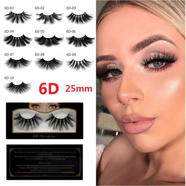 Natural 6D Faux Mink Hair False Eyelashes 25mm Long Lashes Extension Thick Wispy Fluffy Handmade Eye Makeup Tools