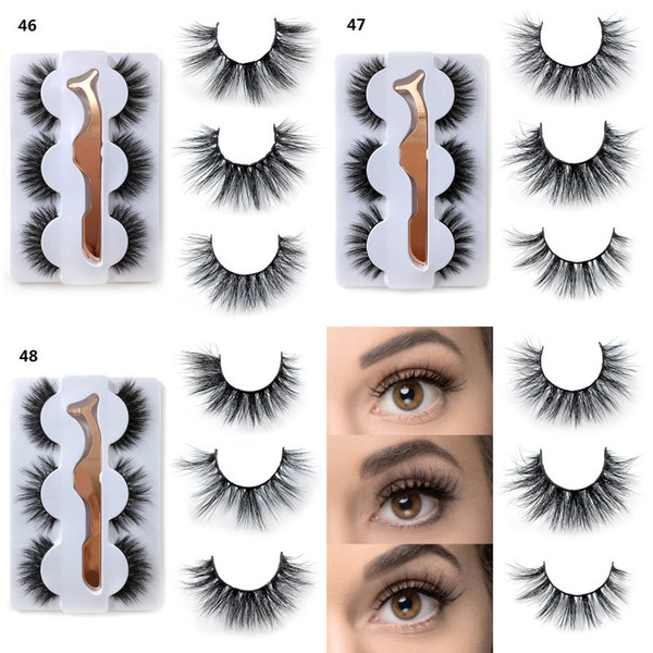 3 Pairs Mink Eyelashes Long Black Faux Lashes Makeup Extension Natural 6D Fake Eye Lashes Reusable Handmade False Eyelash