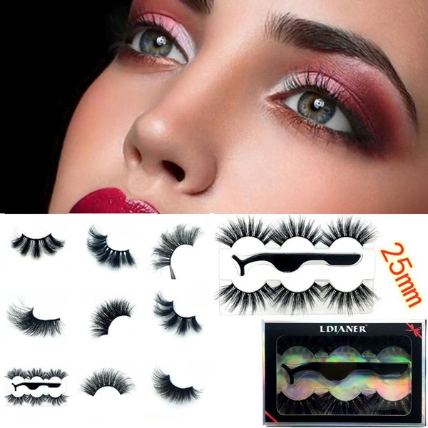 3 Pairs 8D Faux Mink Lashes False Lashes Long Natural Fluffy Strip Eyelashes Handmade Reusable Party False Lashes Makeup Tool