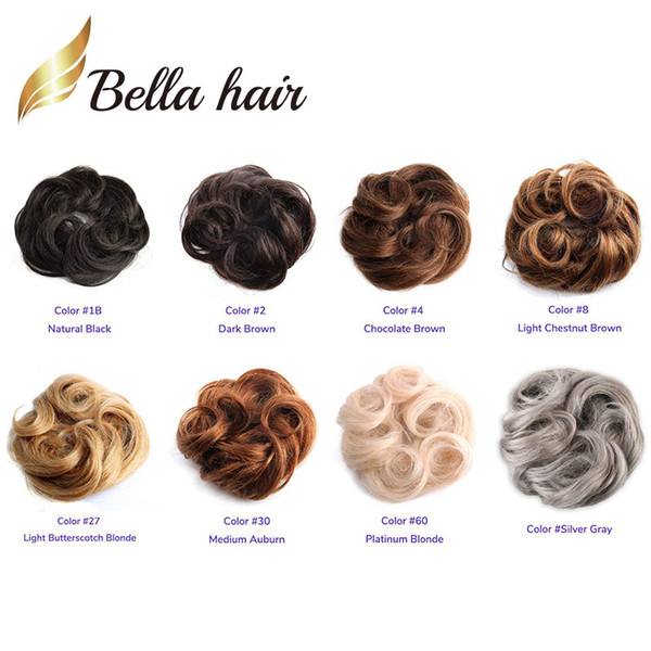 Bella Hair® 100% Real Human Hair Scrunchie Bun Up Do Hair Pieces Wavy Curly or Messy Ponytail Extension (#nc#4#8#27#30#60#silver grey)