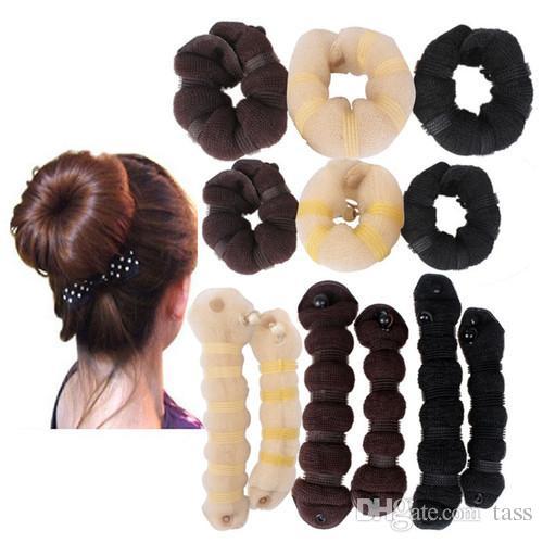 Best Selling!!! 250 sets Bun Maker 1(1pc small+1pc large)set with Color Box Retail Hair Roller Twist Curler Tool