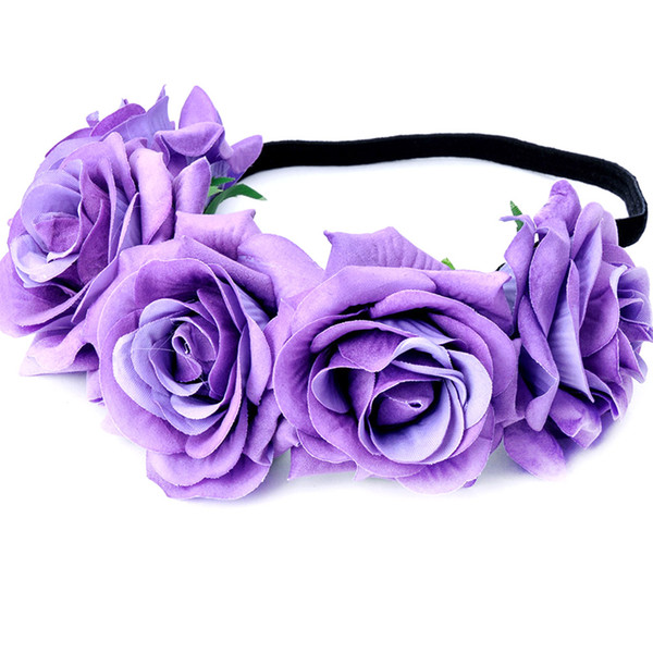 Velvet Rose Flower Crown Wedding Festival Headband Hair Garland Wedding Headpiece For Woman Girl - Purple Purple