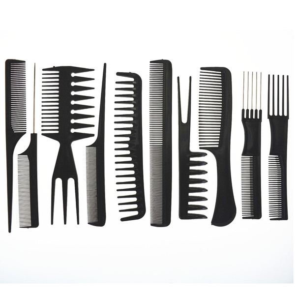 Hair Care Comb Anti Static Coarse Fine Toothed Tail Teasing Waves Pick Combs Set of 10,Black