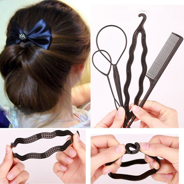 Hot Sale !!! 4 Pcs / Set Random Color Styling Clip Bun Maker Hair Twist Braid Ponytail Tool Accessories free shipping