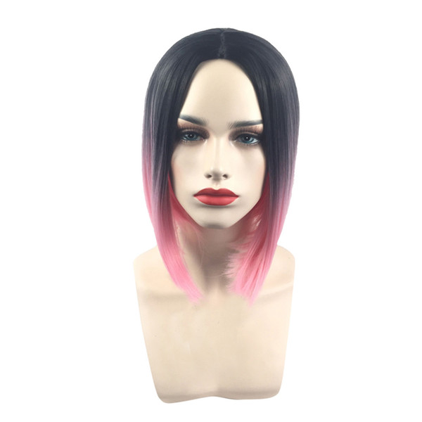 Short straight hair Wigs multicolor Gradually Black Brazilian Lace With Colored Wigs For Women European And American Straightnew