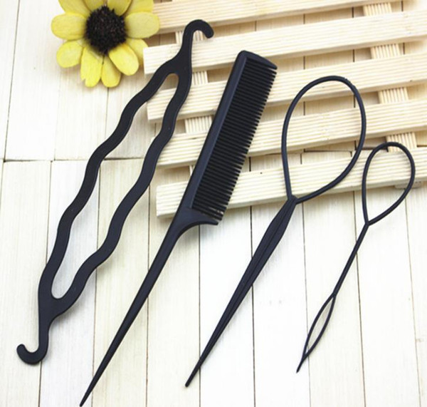 2017 4Pcs/Set Black Plastic DIY Styling Tools Pull Hair Clips For Women Hairpins Comb Hair Bun Maker Dount Twist Hair Accessories