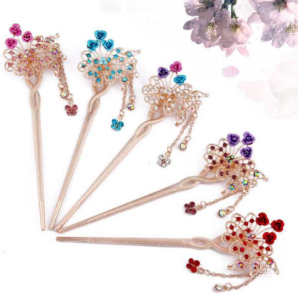 Classic Vintage Fringed Butterfly Headdress Rose Flower Hairpin Fashion Fresh Steps Shake Dice Hair Accessories