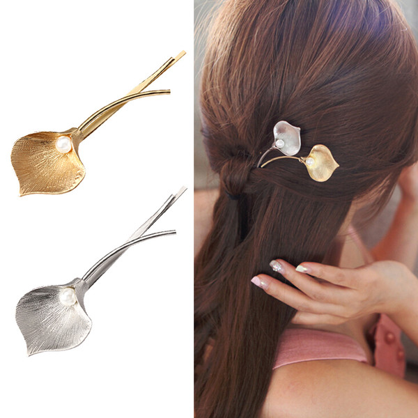 Fashion Wedding Hair Jewelry Flower Barrettes Solid Metal Leaf Pearl Hair Clips Hairpins Hair Accessories for Women Girl