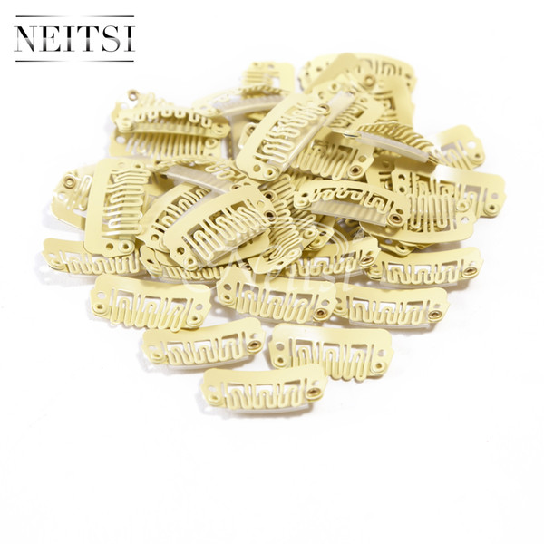 Neitsi Blonde# 50pcs/lot Size(2.3cm & 2.8cm & 3.2cm Optional) Metal Hair Snap Clips U Snap Clips for Hair Extensions Hair Accessores & Tools