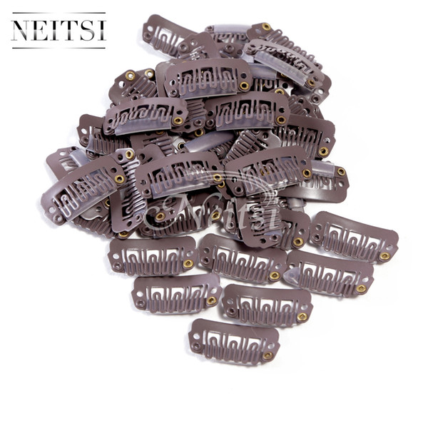 Neitsi Brown# 50pcs/lot Size(2.3cm & 2.8cm & 3.2cm Optional) Metal Hair Snap Clips U Snap Clips for Hair Extensions Hair Accessores & Tools