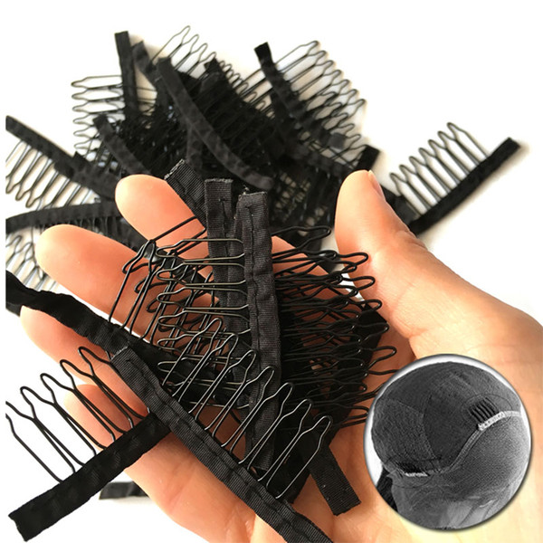 Wig Comb With Durable Polyster Cloth 7 Teeth Wig Accessories Hair Extension Attach Combs 10-100Pcs Wholesale Black Lace Wig Clips Tools