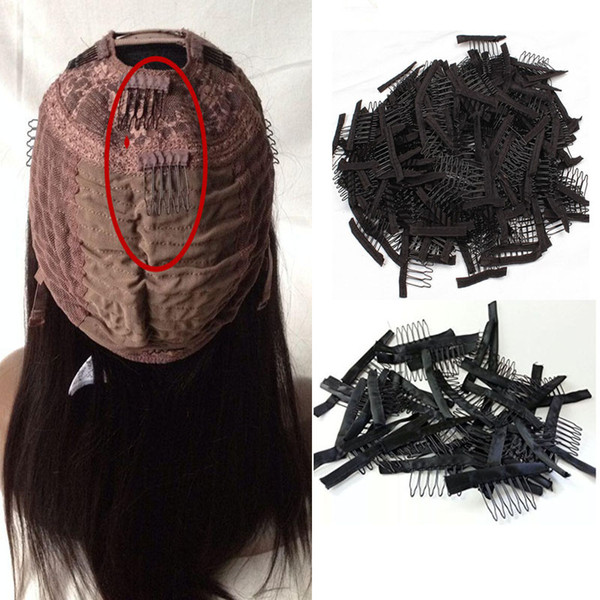 Hair Combs For Wigs Black Brown Color 50pcs Hair Clips 6 Teeth Stainless Steel Wigs Combs For Making Wigs Free Shipping